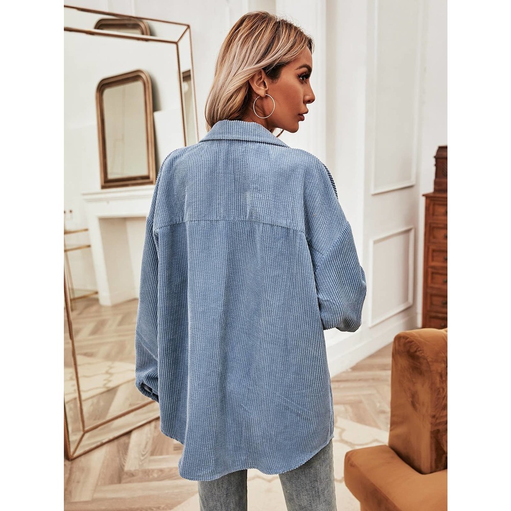 ❗️ Flap Pocket Button Up Corduroy Overshirt blue - Picture 2 of 6